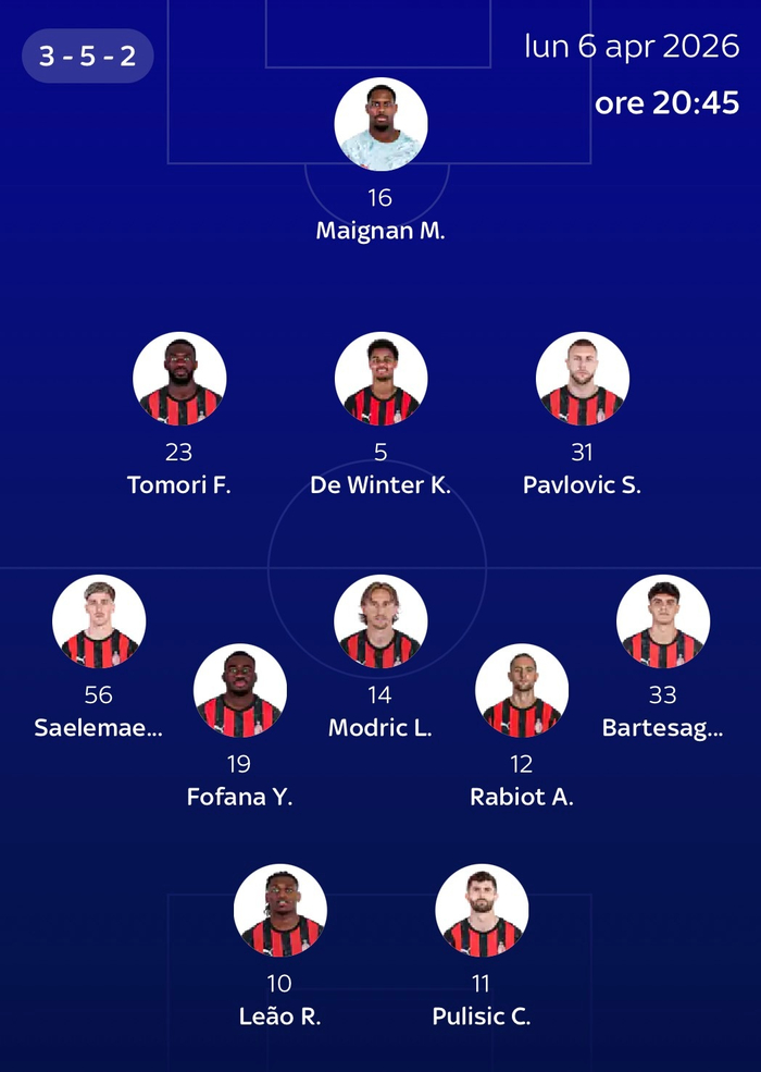 米兰客场迎战那不勒斯 首发阵容曝光